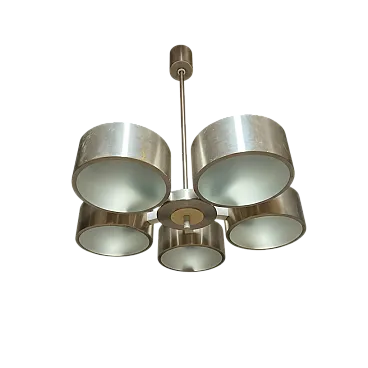 Lampadario in alluminio e vetro, anni '70