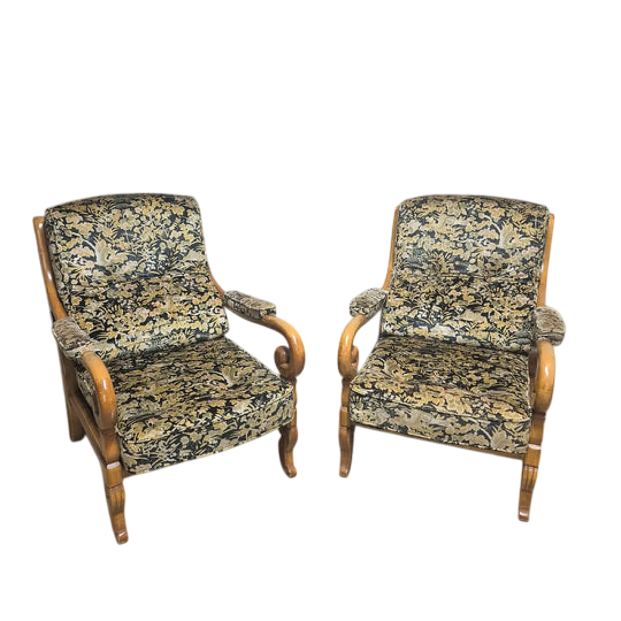 Coppia di poltrone in legno con braccioli curvi, metà '900 15