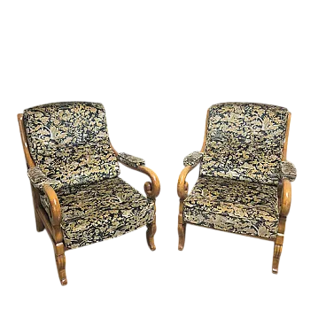 Coppia di poltrone in legno con braccioli curvi, metà '900