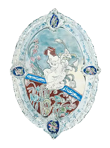 Piatto decorativo Liberty in maiolica dipinta a mano, primo '900