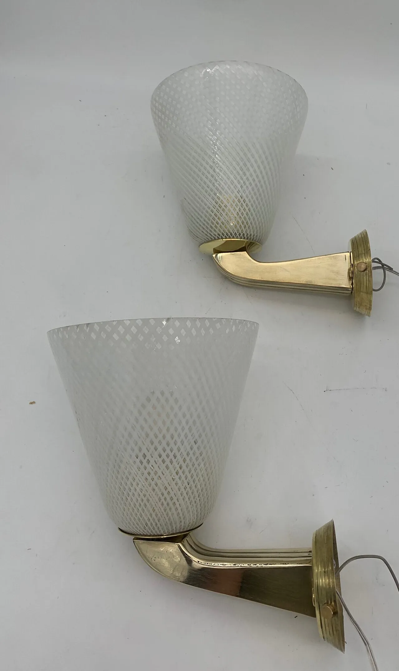 Coppia di applique in vetro retinato attribuita a Venini, anni '60 4