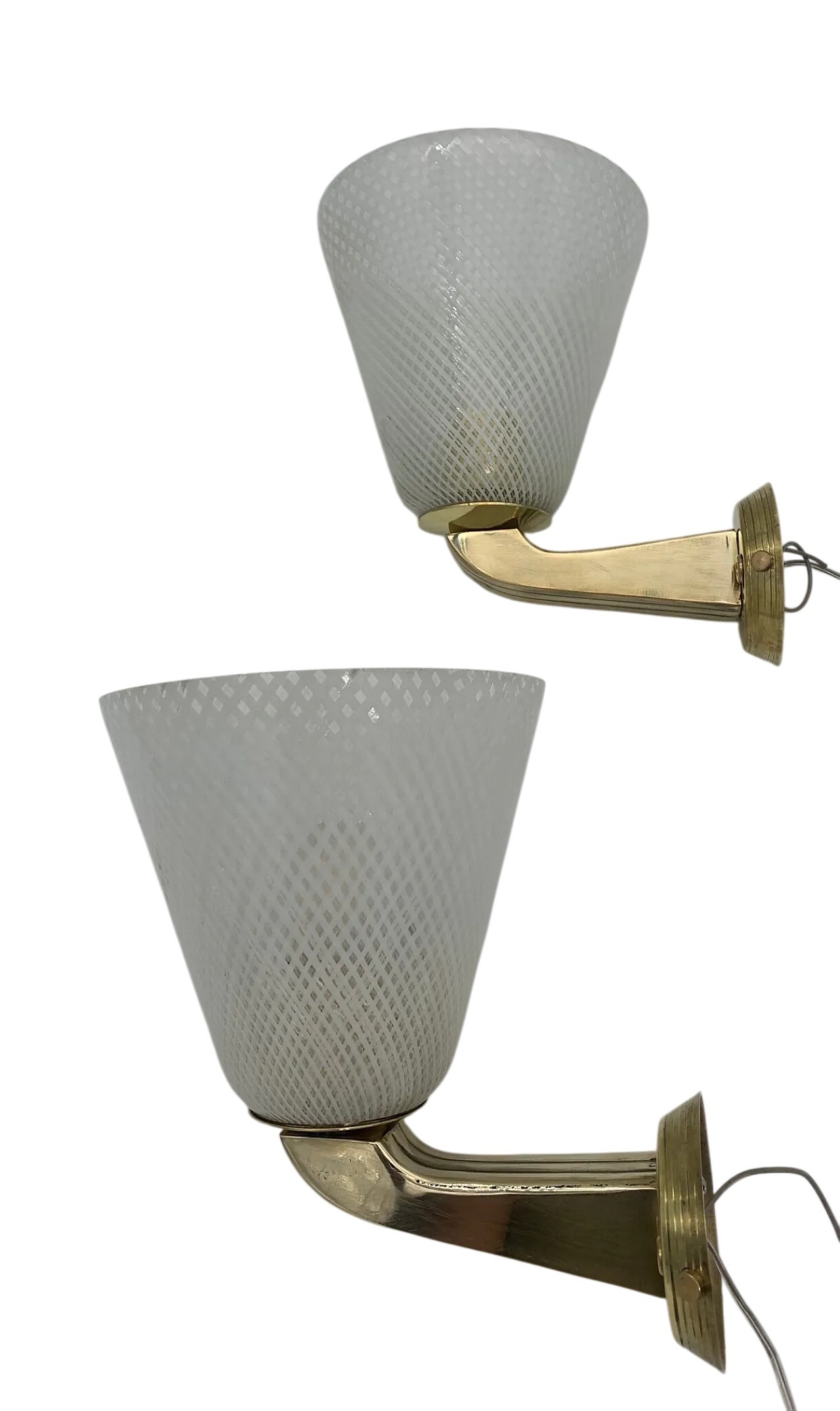 Coppia di applique in vetro retinato attribuita a Venini, anni '60 6