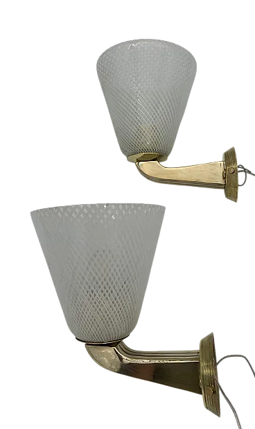 Coppia di applique in vetro retinato attribuita a Venini, anni '60