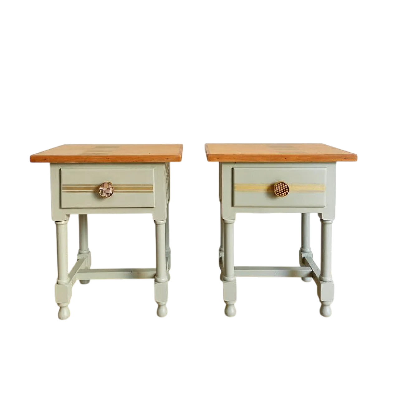 Pair of Royal bedside tables in solid patinated wood, 20th century 6