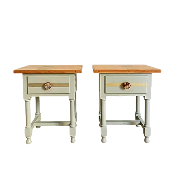 Pair of Royal bedside tables in solid patinated wood, 20th century