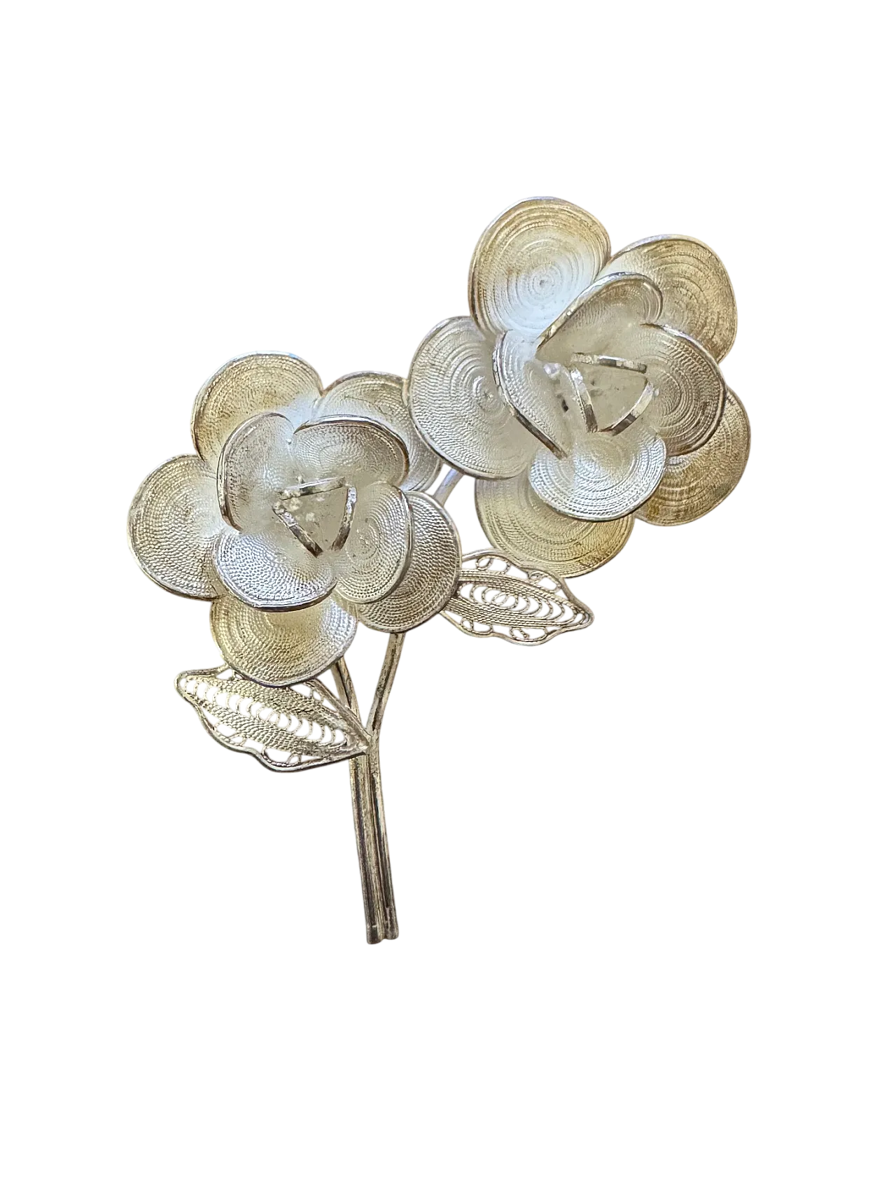 Spilla argento con motivi floreali, anni '70 6