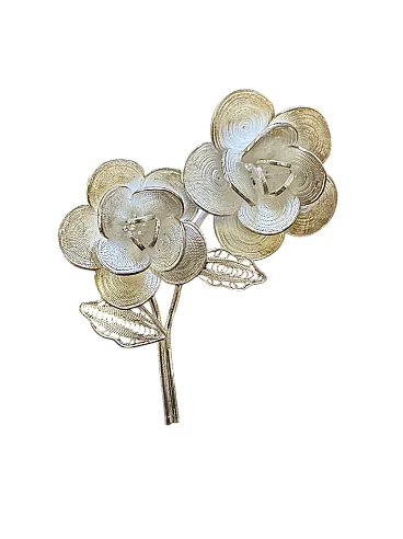 Spilla argento con motivi floreali, anni '70