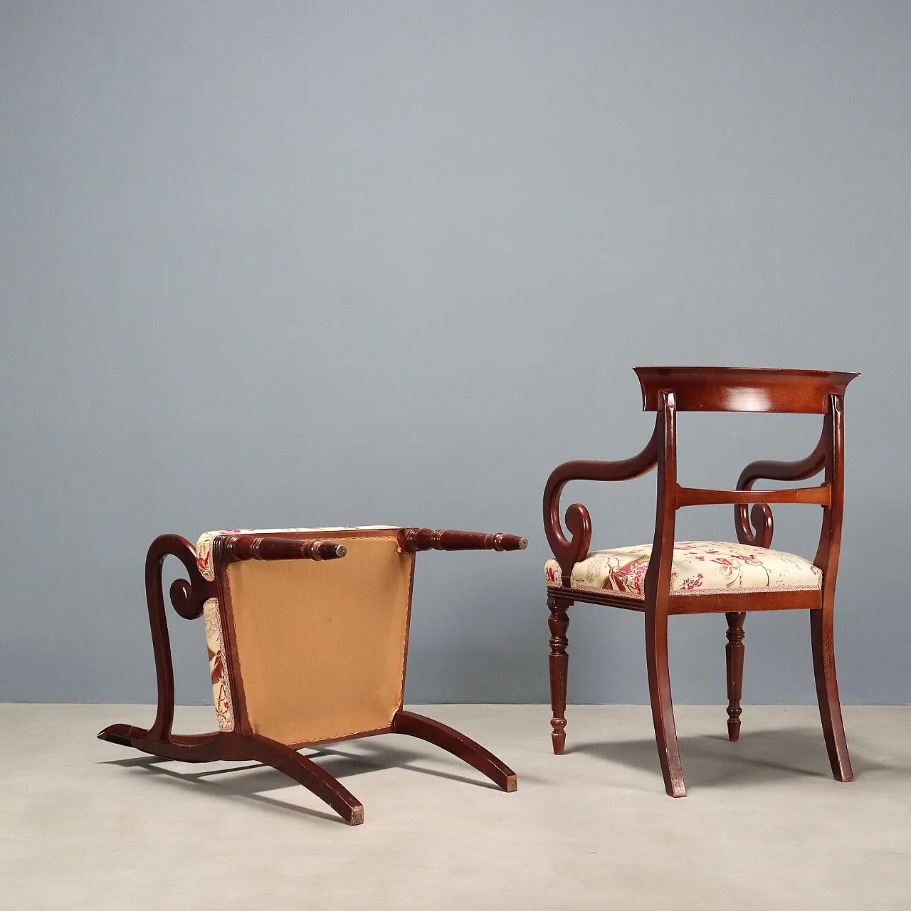 Coppia di poltrone Luigi Filippo in faggio tinto mogano, '900 8