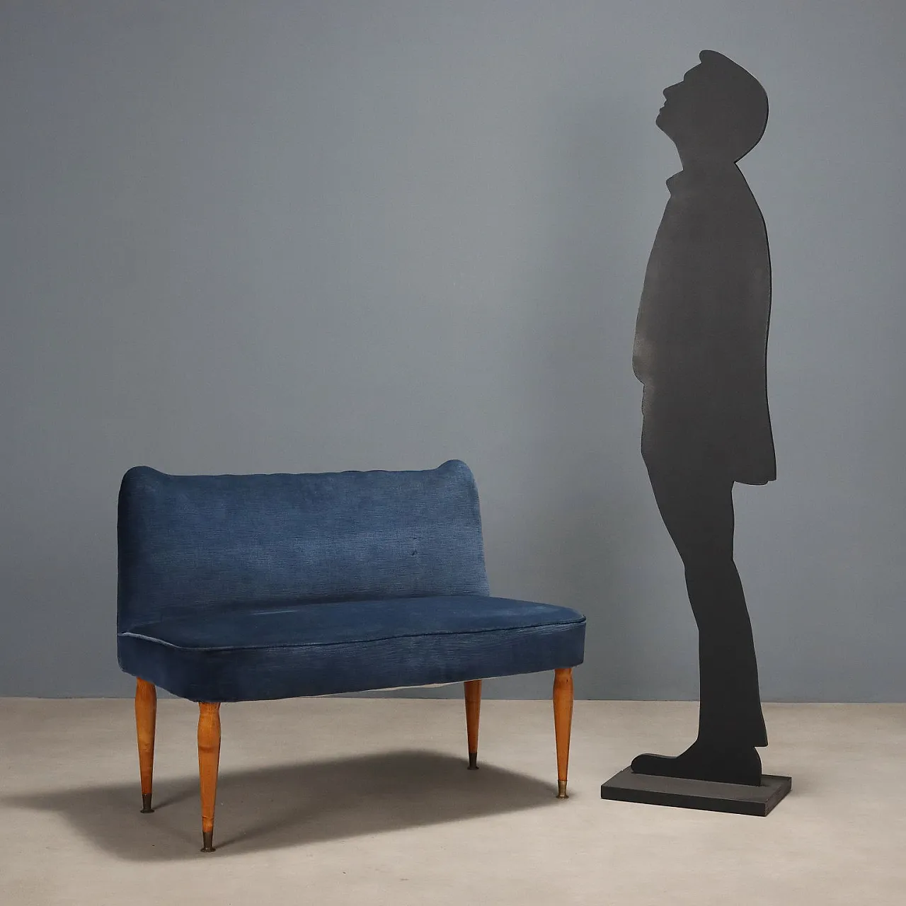 Panca in velluto dralon, legno di faggio e ottone, '900 2