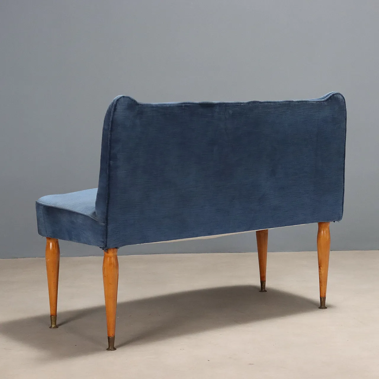Panca in velluto dralon, legno di faggio e ottone, '900 9