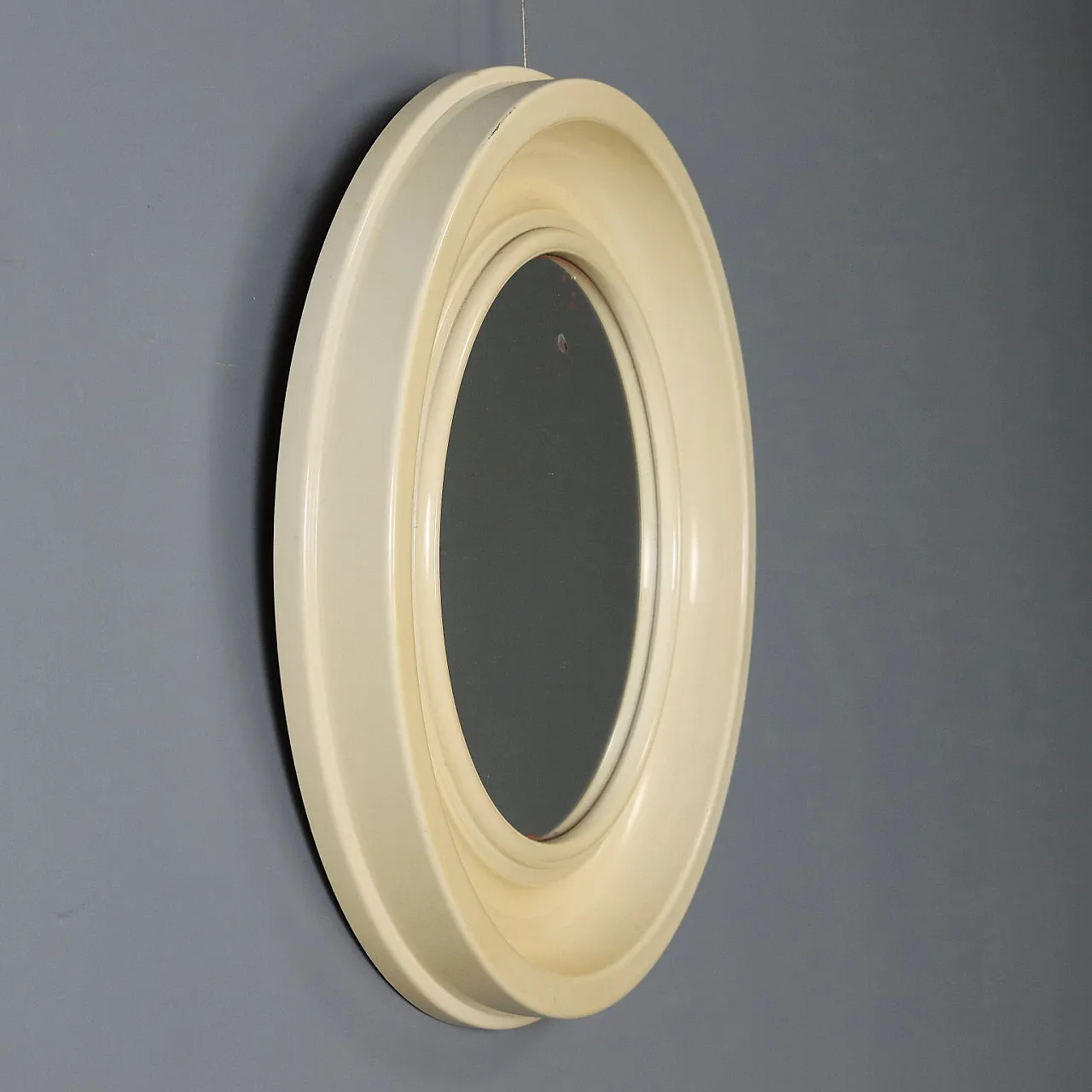 Specchio rotondo con cornice in plastica bianca, '900 5