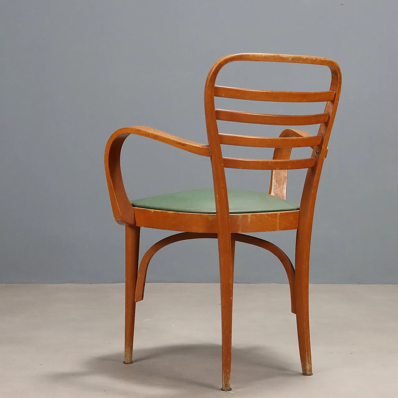 Sedia con braccioli in legno e seduta in skai, '900 7