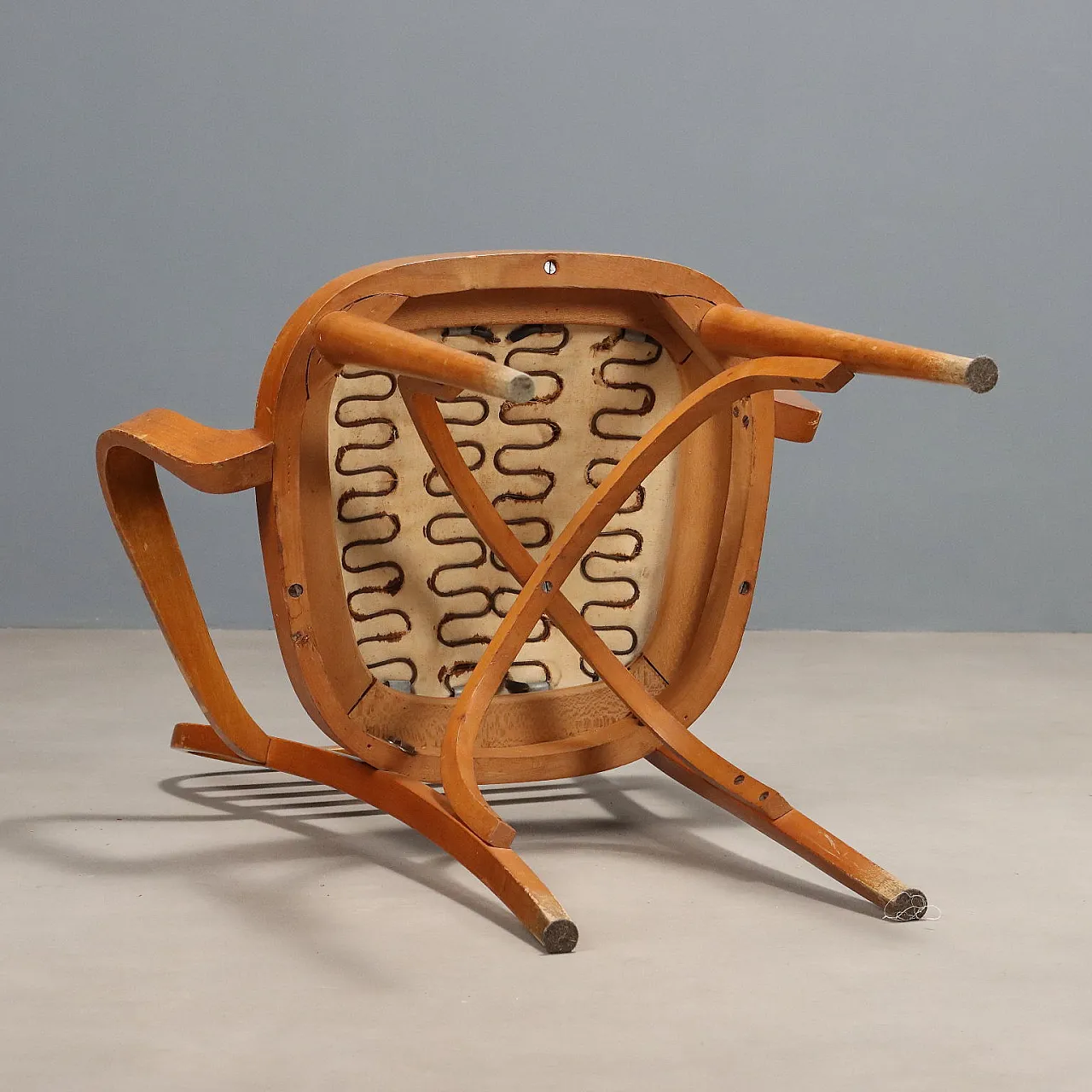 Sedia con braccioli in legno e seduta in skai, '900 8