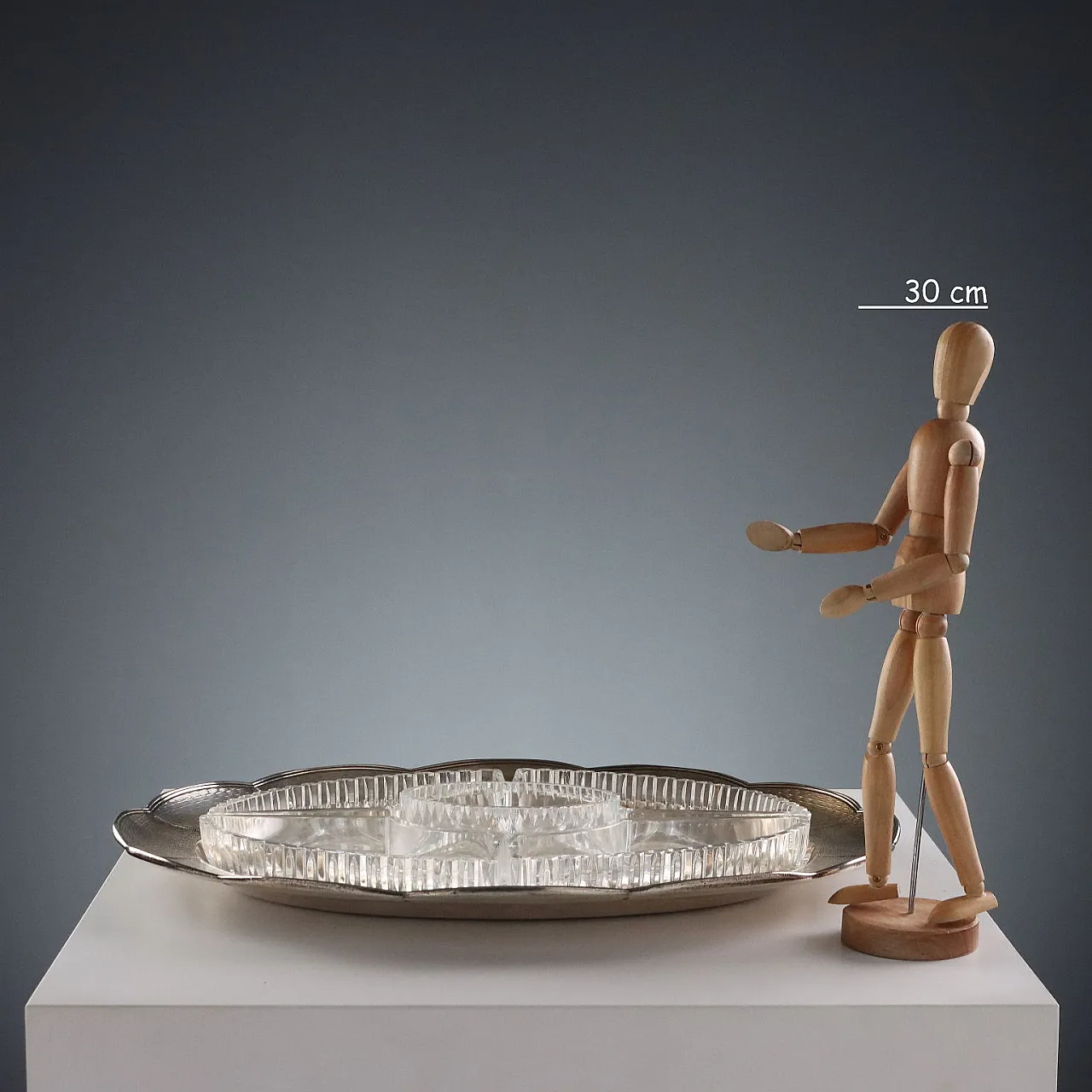 Vassoio in argento 925 con ciotole in vetro, '800 2