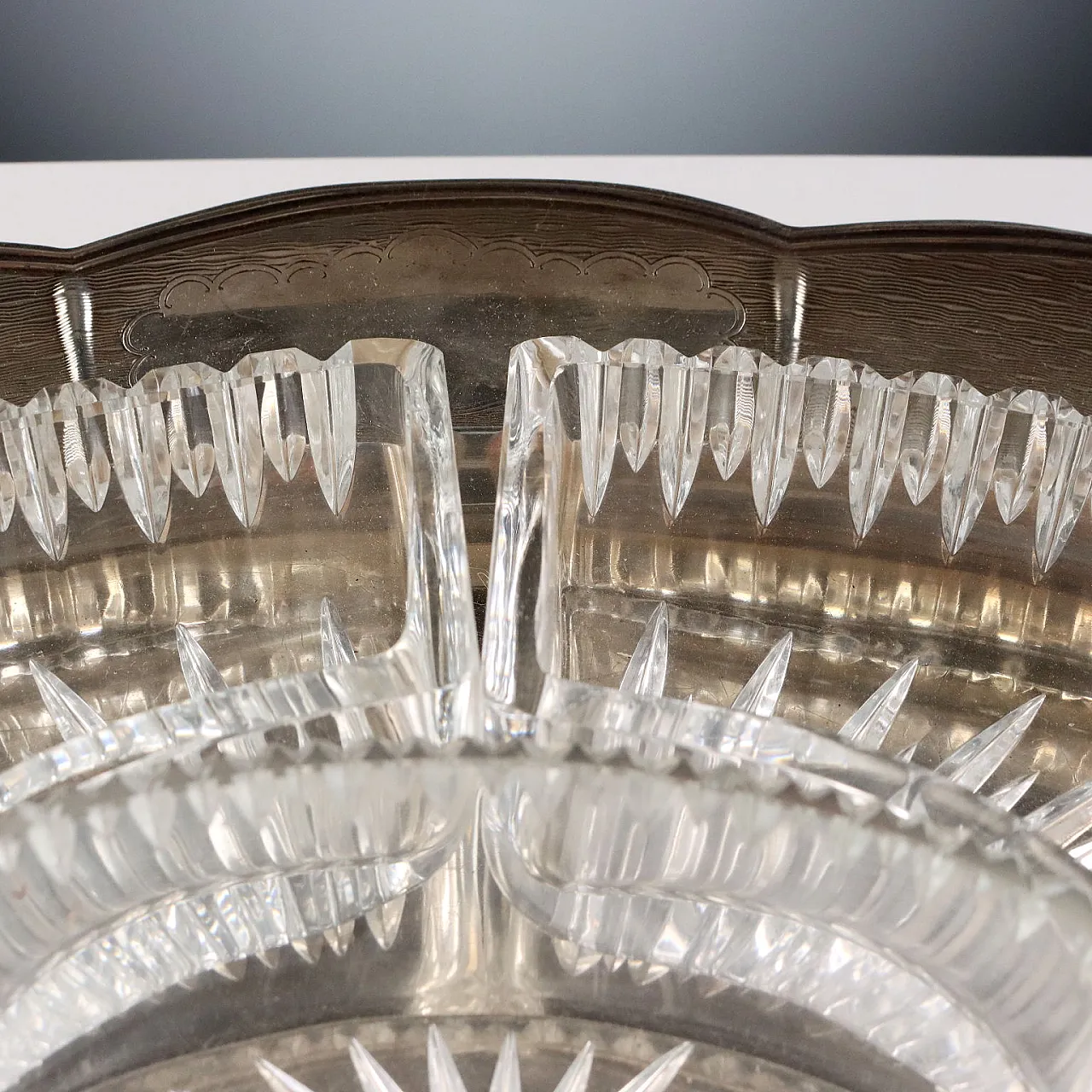 Vassoio in argento 925 con ciotole in vetro, '800 7