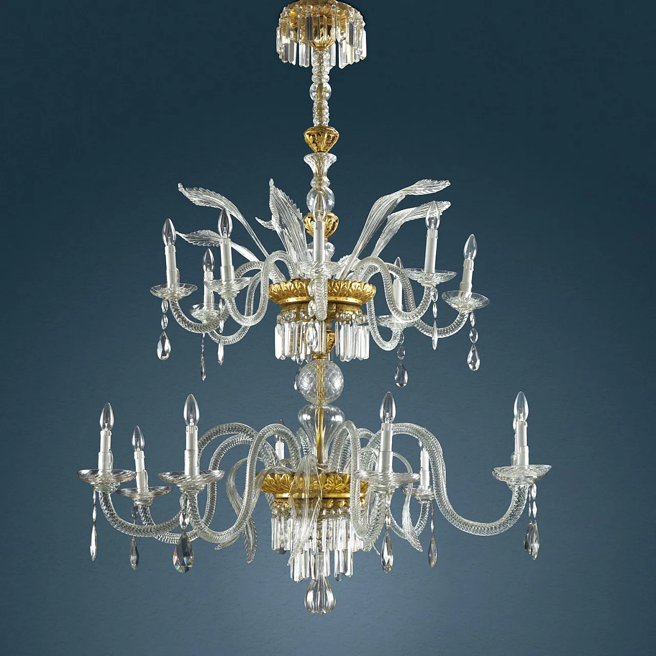 Lampadario in legno dorato e cristallo, '800 2