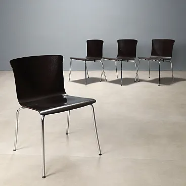 4 Sedie impilabili in multistrato laccato e acciaio, '900