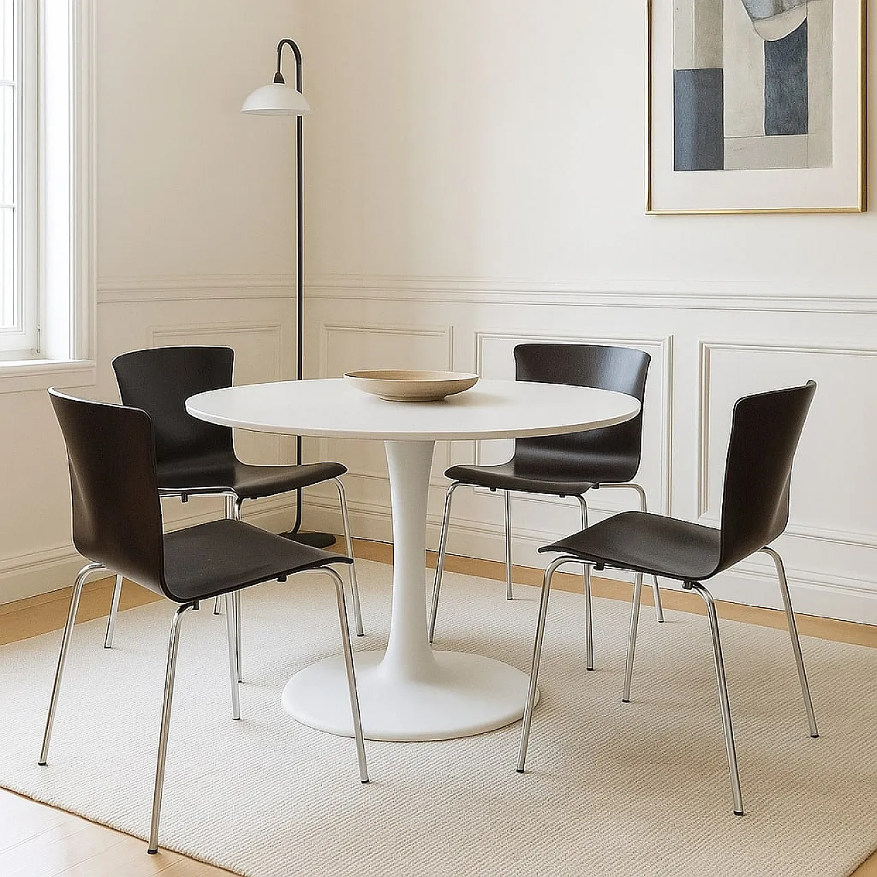 4 Sedie impilabili in multistrato laccato e acciaio, '900 2