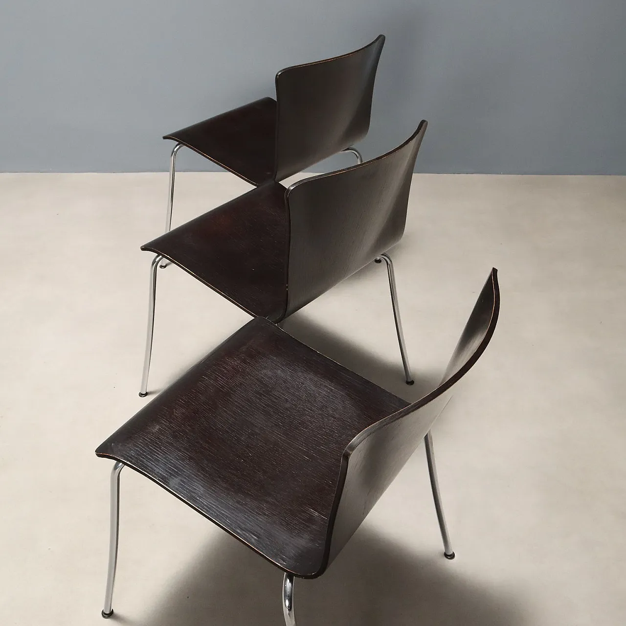 4 Sedie impilabili in multistrato laccato e acciaio, '900 4