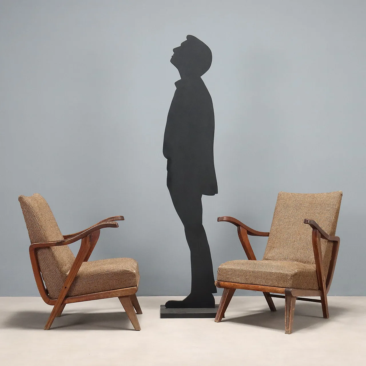 Pair of wooden and fabric armchairs, 20th century 3