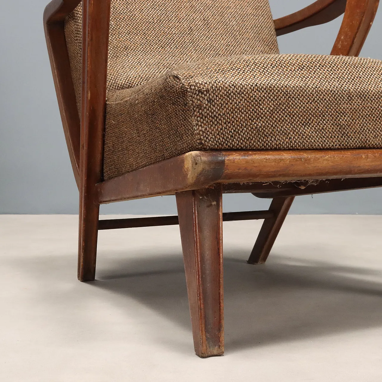 Pair of wooden and fabric armchairs, 20th century 9