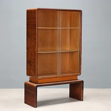 Vetrina con ante in vetro e impiallacciatura in legno esotico, '900