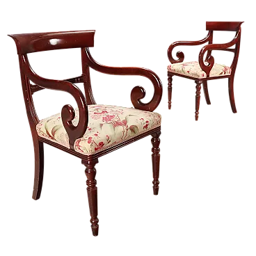 Coppia di poltrone Luigi Filippo in faggio tinto mogano, '900