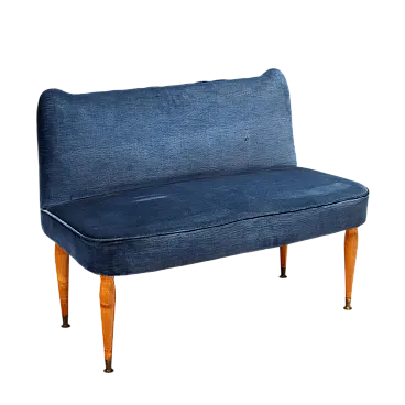 Panca in velluto dralon, legno di faggio e ottone, '900