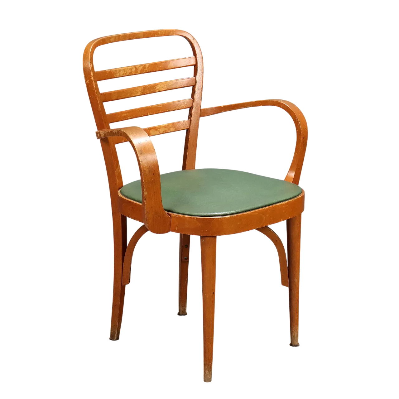 Sedia con braccioli in legno e seduta in skai, '900 9