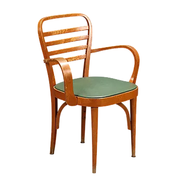 Sedia con braccioli in legno e seduta in skai, '900