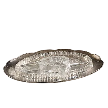 Vassoio in argento 925 con ciotole in vetro, '800