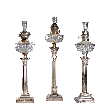 3 Lampade da tavolo in metallo argentato, '900