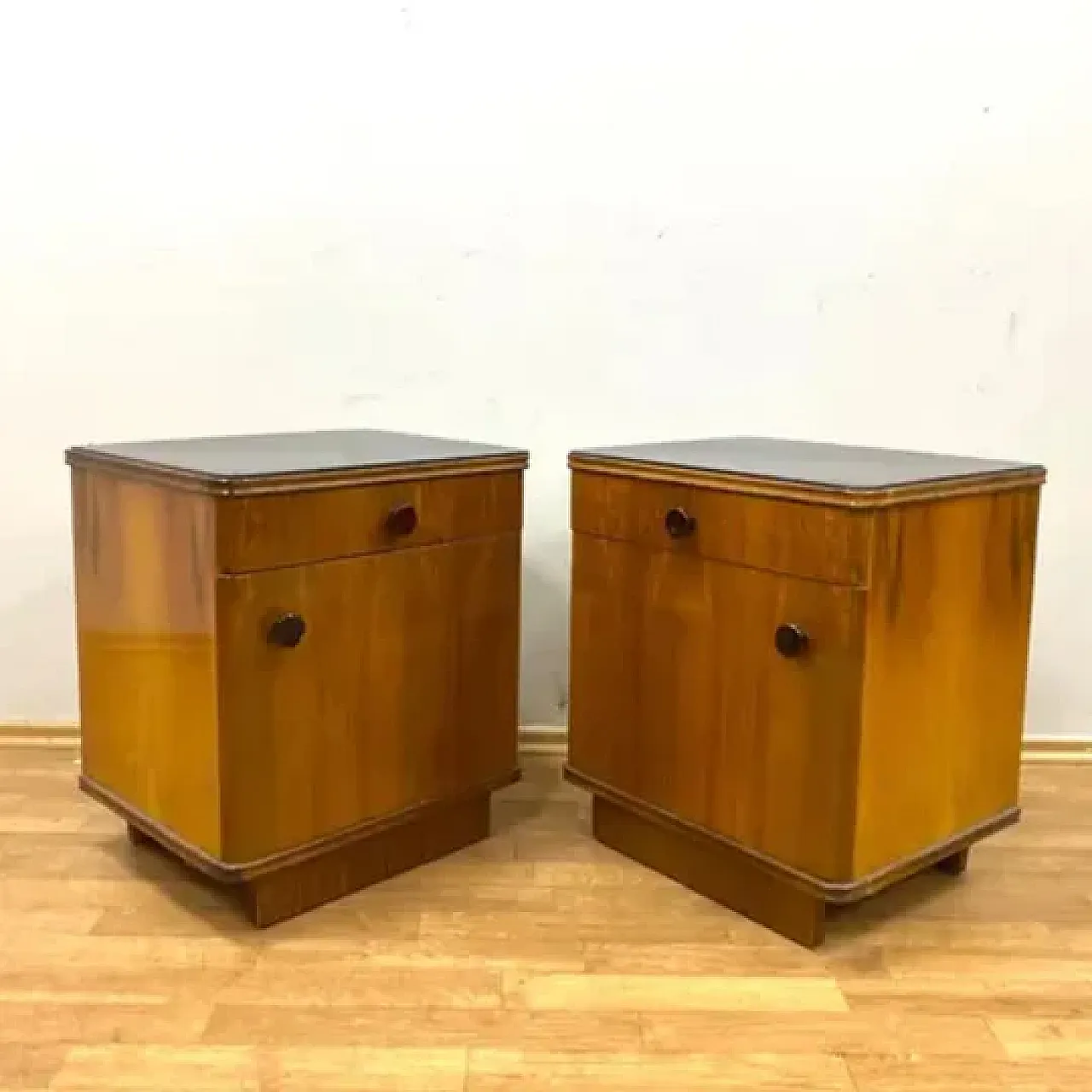 Coppia di comodini retrò in legno impiallacciato, anni '60 3