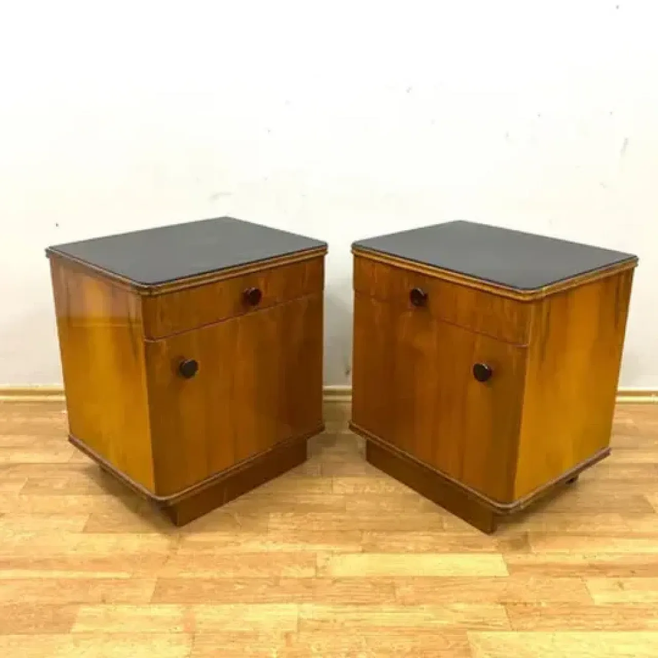 Coppia di comodini retrò in legno impiallacciato, anni '60 4