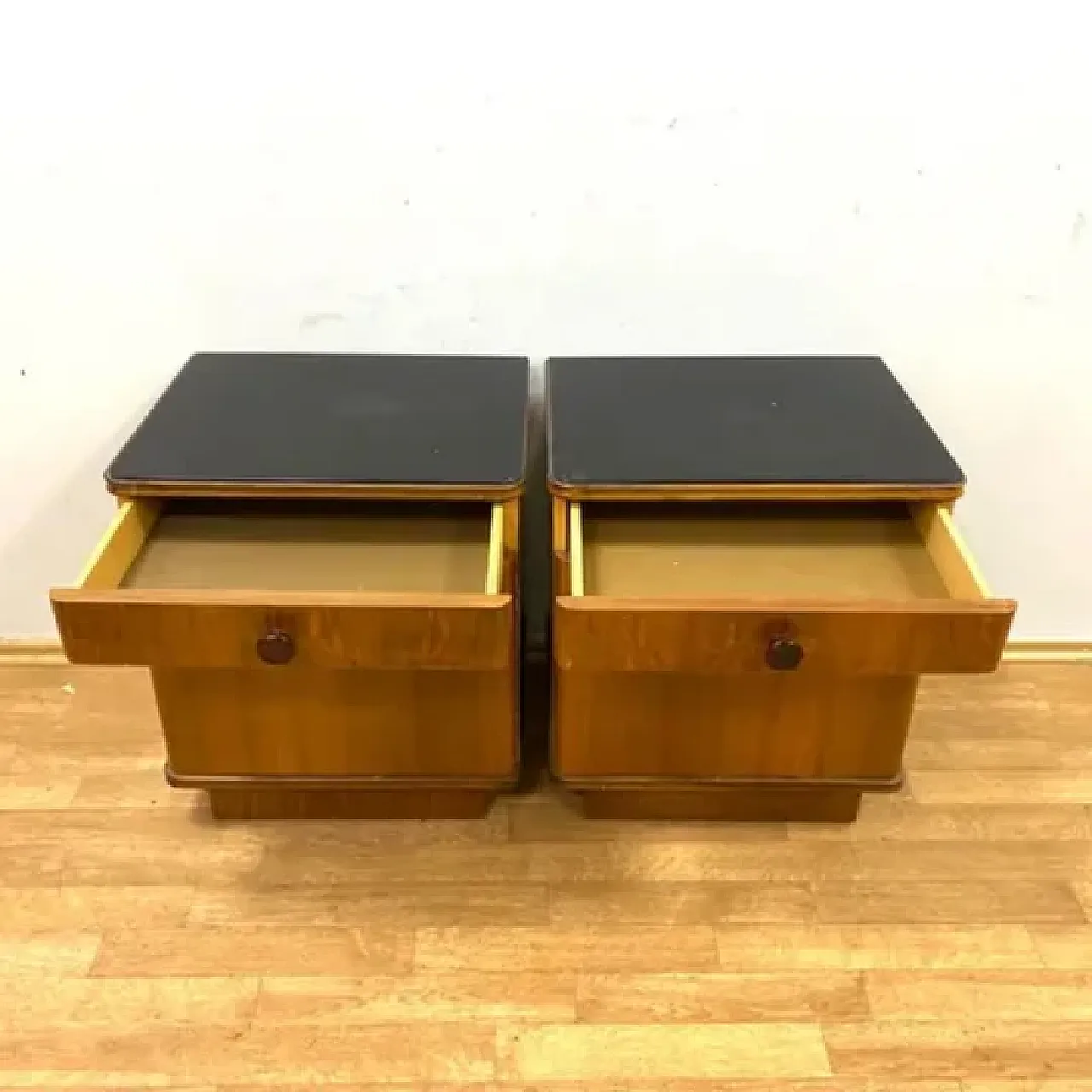 Coppia di comodini retrò in legno impiallacciato, anni '60 5