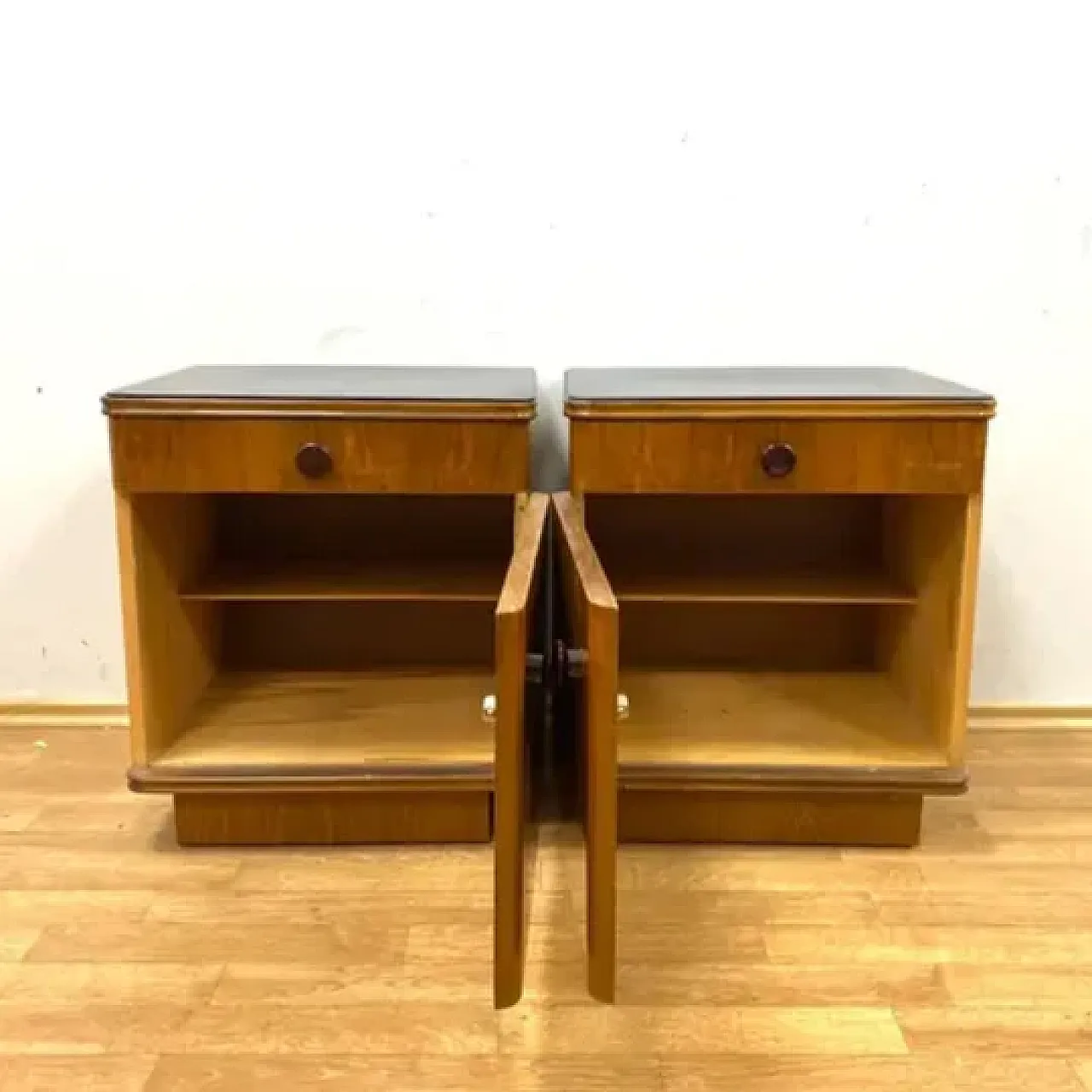 Coppia di comodini retrò in legno impiallacciato, anni '60 8