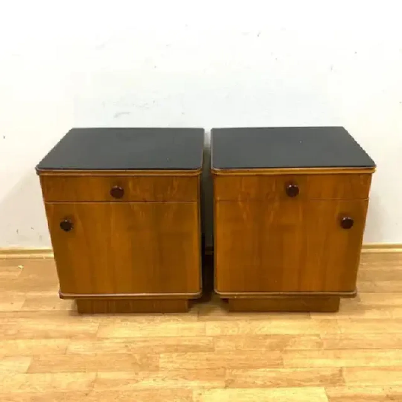 Coppia di comodini retrò in legno impiallacciato, anni '60 11