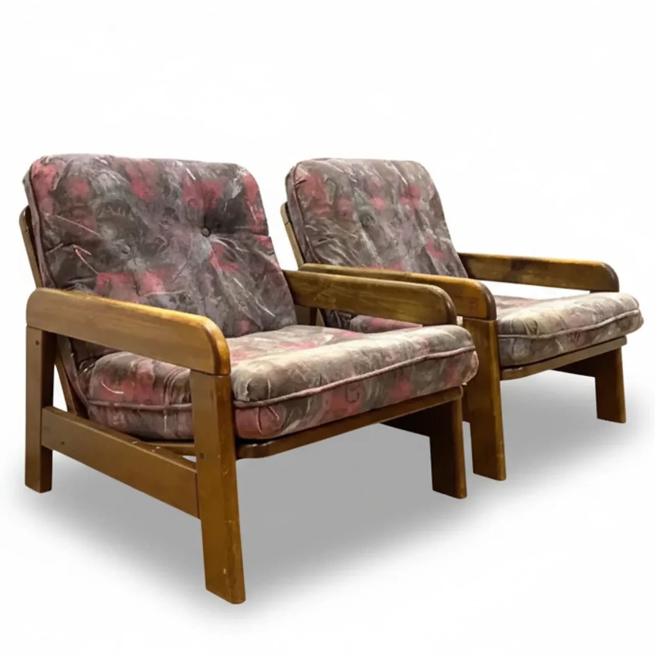 Poltrone retrò con struttura in legno, anni '70 1