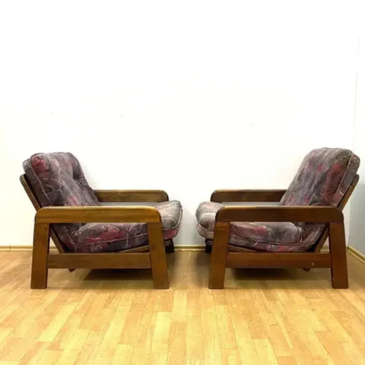 Poltrone retrò con struttura in legno, anni '70 6