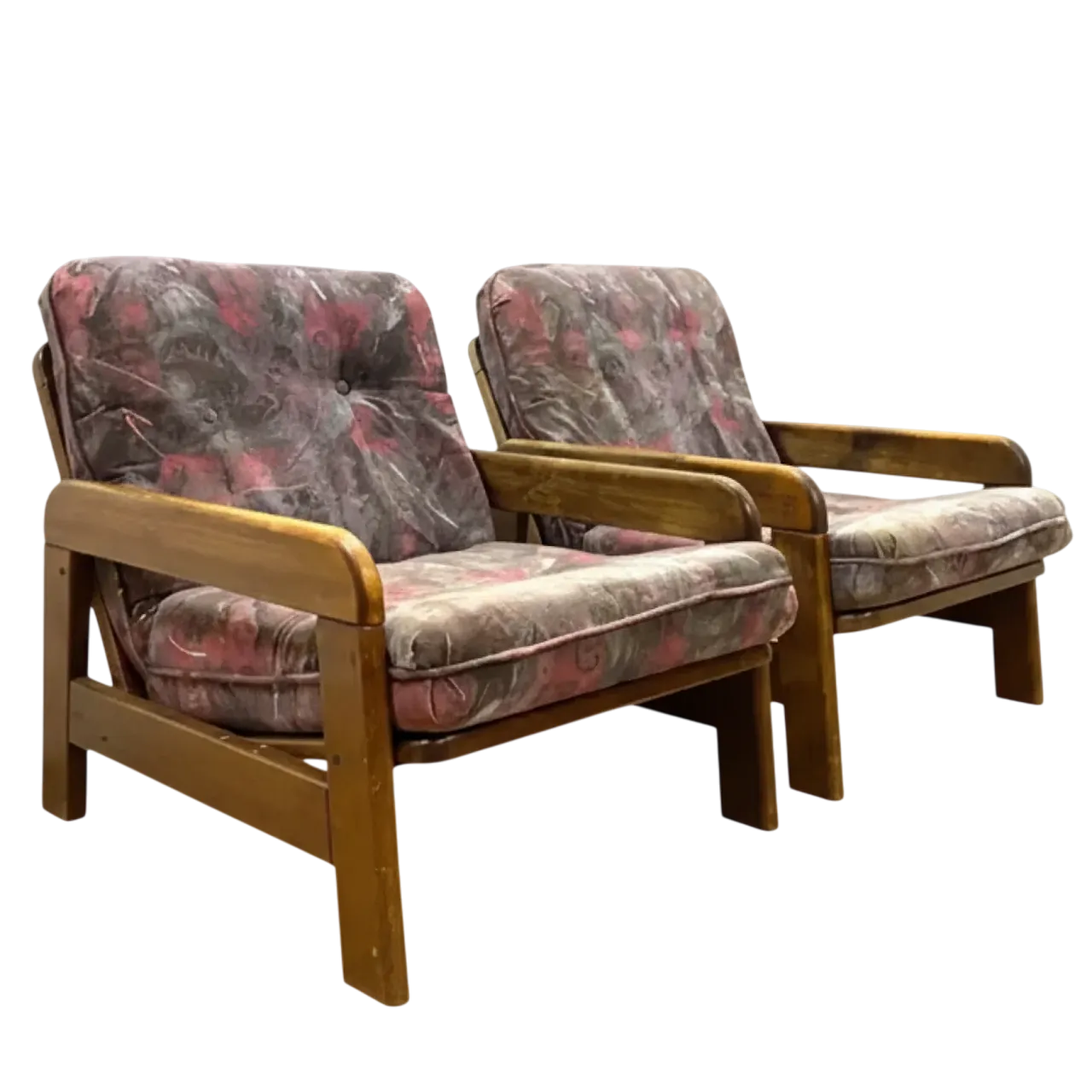 Poltrone retrò con struttura in legno, anni '70 9