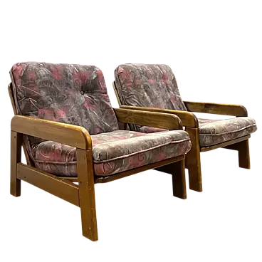 Poltrone retrò con struttura in legno, anni '70