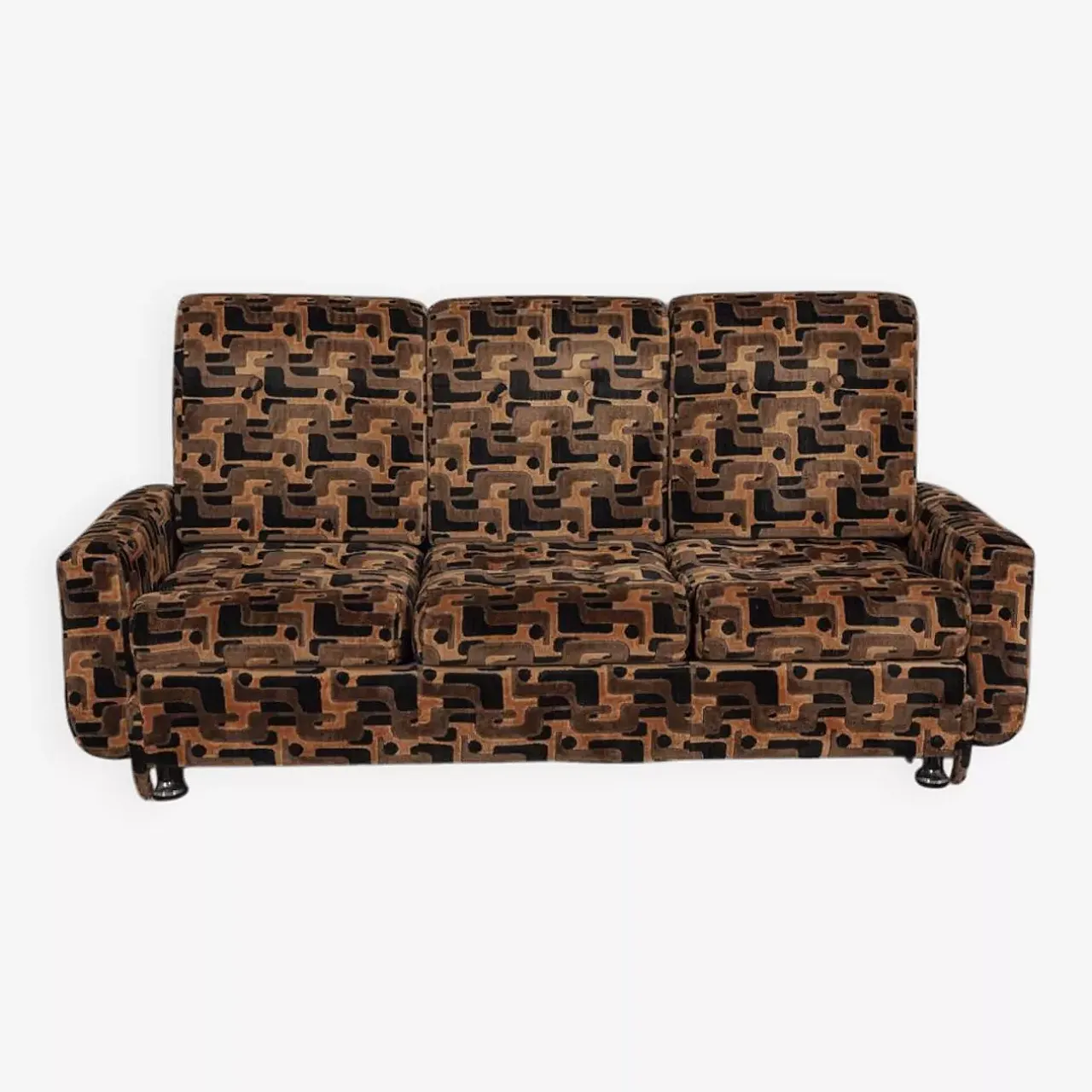 Divano a tre posti in velluto multicolore, anni '70 1