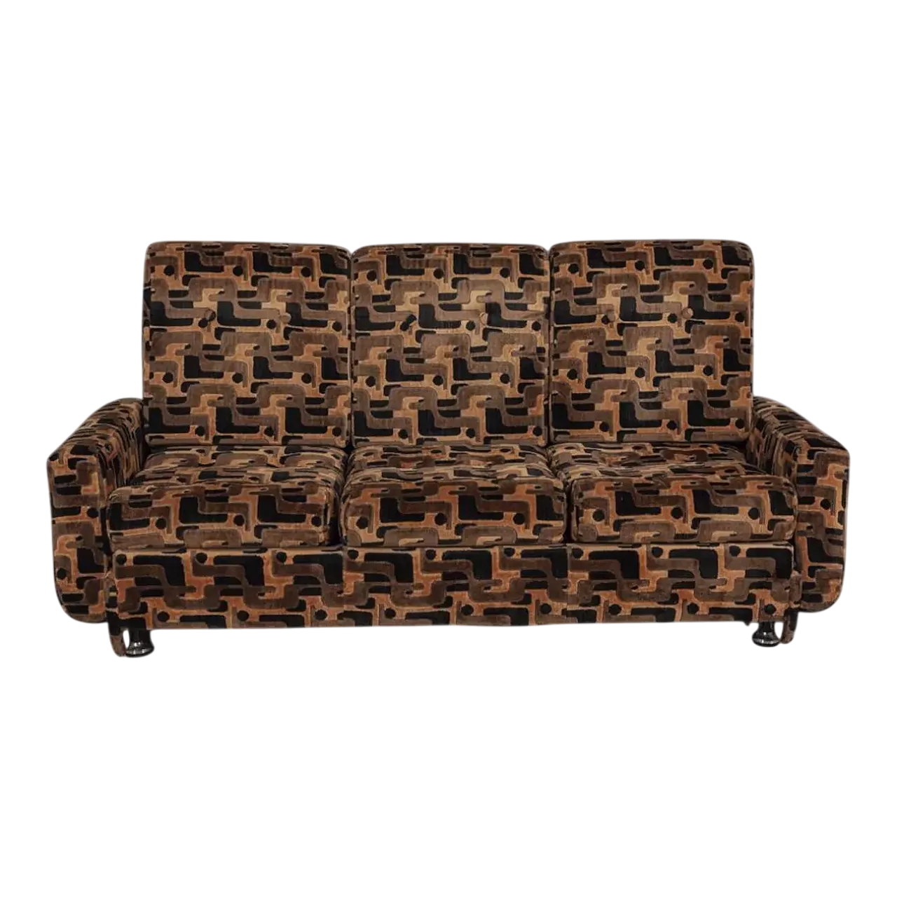 Divano a tre posti in velluto multicolore, anni '70 9