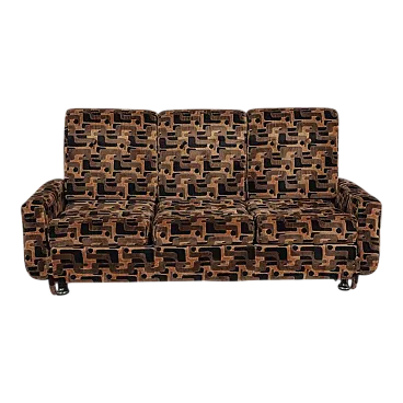 Divano a tre posti in velluto multicolore, anni '70