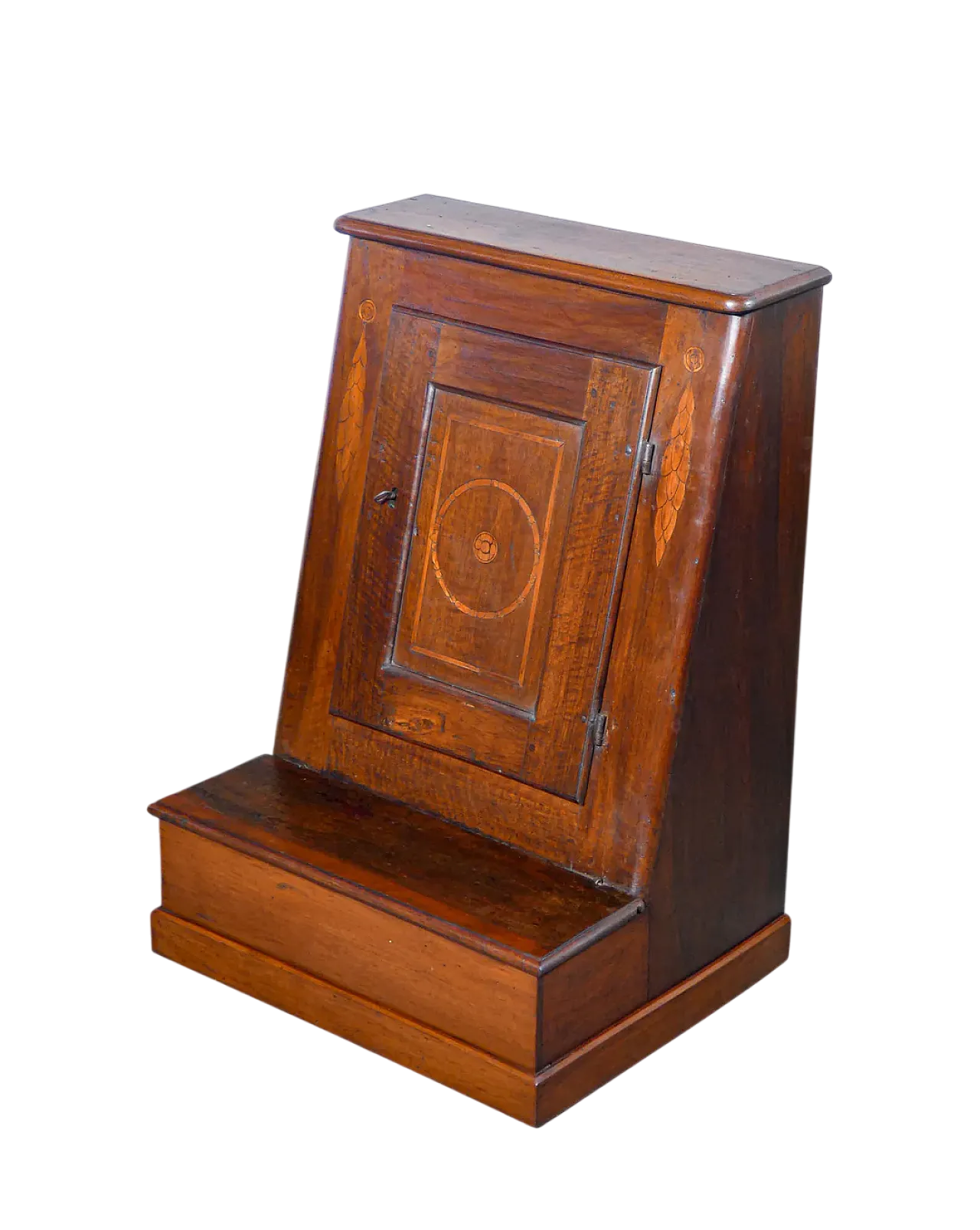 Inginocchiatoio in noce intarsiato con anta e scomparto, '800 7