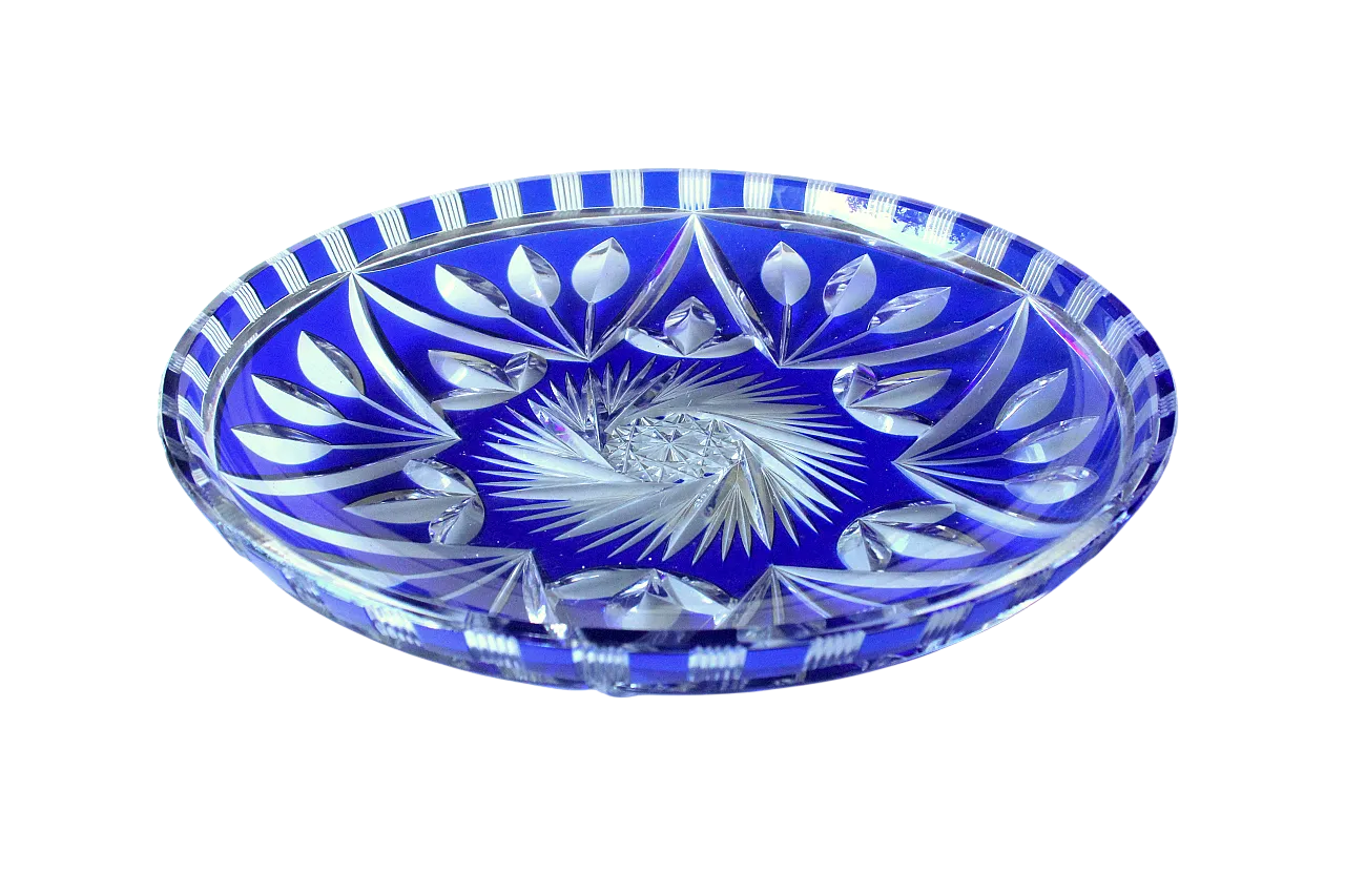 Ciotola in vetro cristallo al piombo di Boemia blu cobalto, anni '70 6
