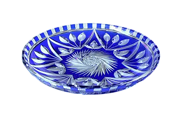 Ciotola in vetro cristallo al piombo di Boemia blu cobalto, anni '70