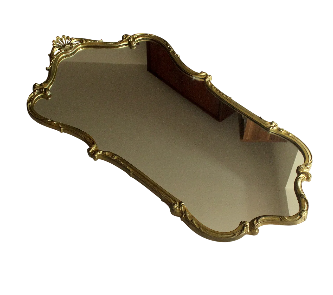 Specchio da parete con cornice in ottone, anni '50 7