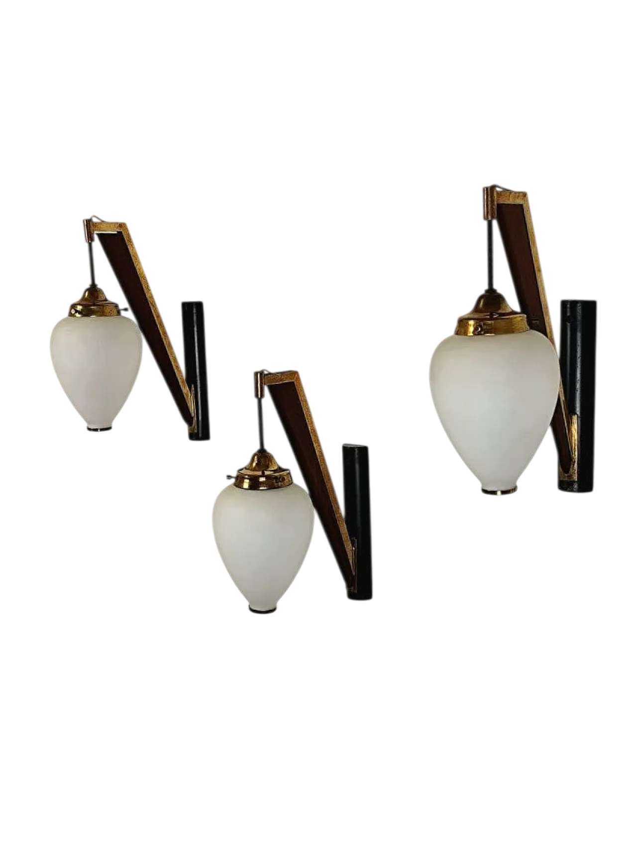 Stilnovo, 3 sconces in brass, wood and glass from the 1950s 13