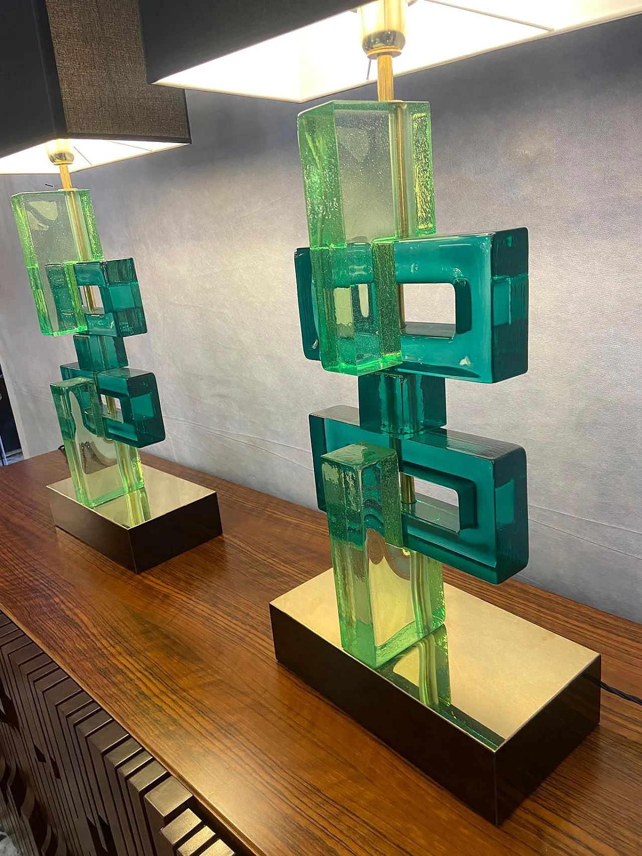 Coppia di lampade in vetro di Murano, anni '70 3